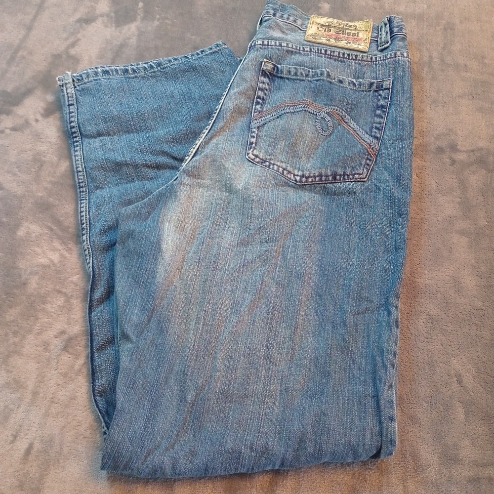 Vintage Y2K Old Skool Jeans Blue Baggy Streetwear‎ Embroidered Mens Size 34x31